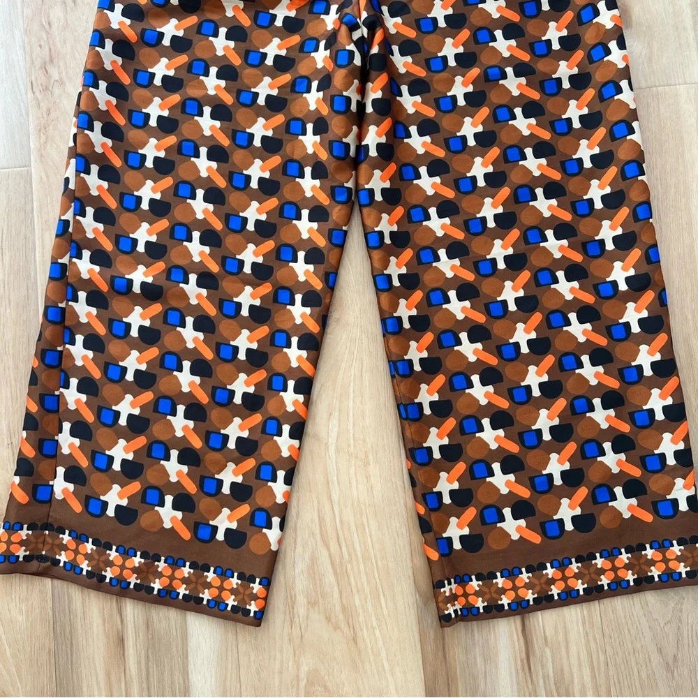 Zara Brown/Orange Geometric Wide Leg Pants Size Medium - Picture 8 of 13
